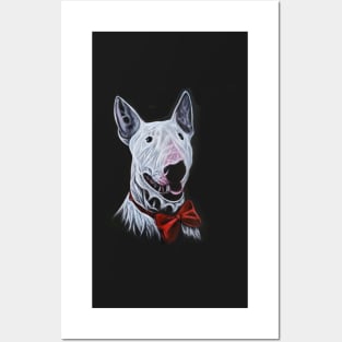 Bull Terrier With Red Bow Tie Acrylic Painting Portrait Posters and Art